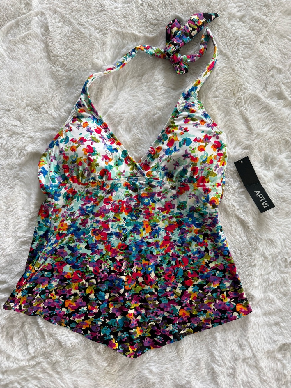 NWT Apt. 9 Watercolor Floral Halter Tankini Top - Pink, Blue, Green, Purple